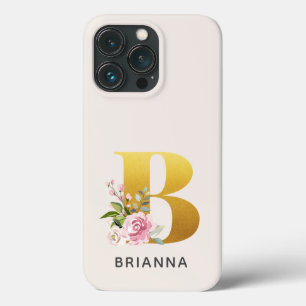Case-Mate iPhone Case Monogramme Floral Lettre B Dorée Nom Personnalisé