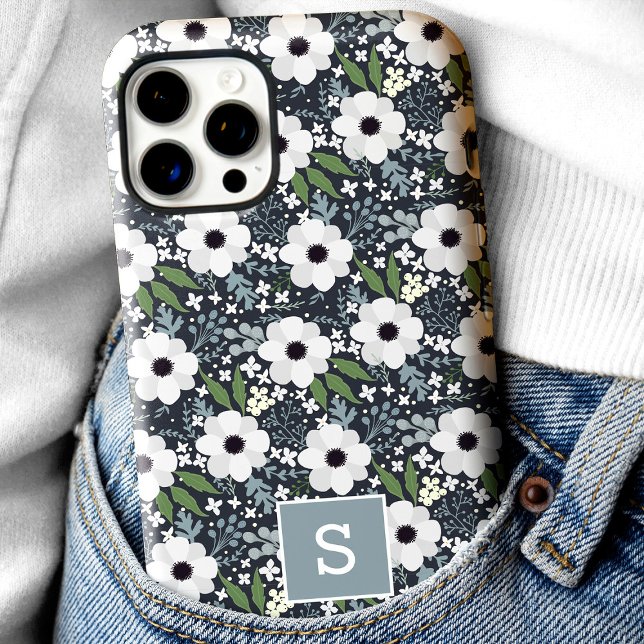 Coques Case-Mate iPhone Monogramme Floral Marine (Créateur téléchargé)