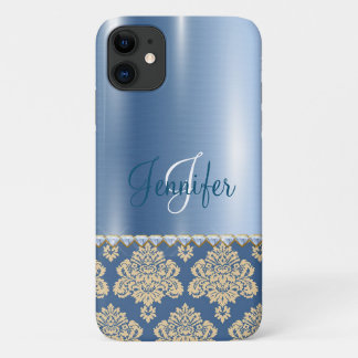 Case-Mate iPhone Case Monogramme floral métallique bleu Personnaliser Gi