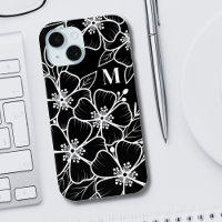 Monogramme floral noir blanc initial