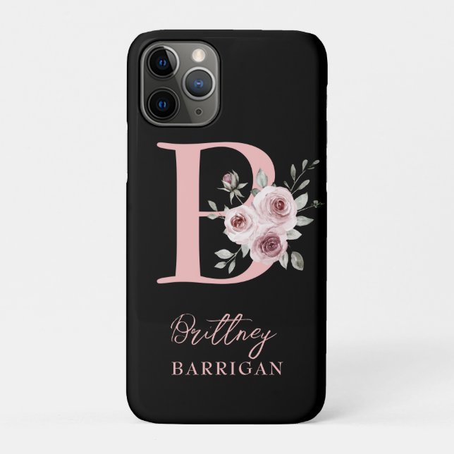 Coques Case-Mate iPhone Monogramme floral noir élégant (Dos)