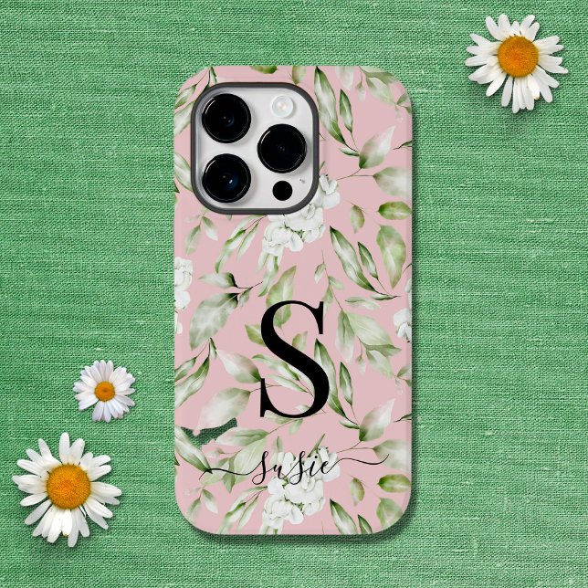 Coques Case-Mate iPhone Monogramme floral Nom du script protecteur (Créateur téléchargé)