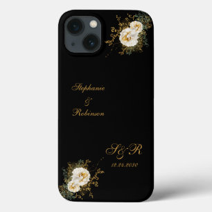 Case-Mate iPhone Case Monogramme Floral Or sur Mariage noir