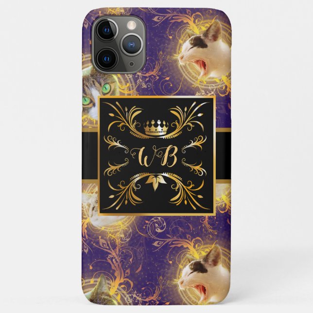 Coques Case-Mate iPhone Monogramme Floral Orné Cute Chat - Royal Purple (Dos)