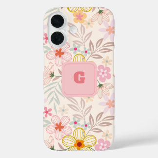 Coque Pour iPhone 16 monogramme floral pastel élégant 