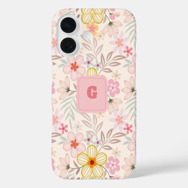 Coques Case-Mate iPhone monogramme floral pastel élégant  (Verso)