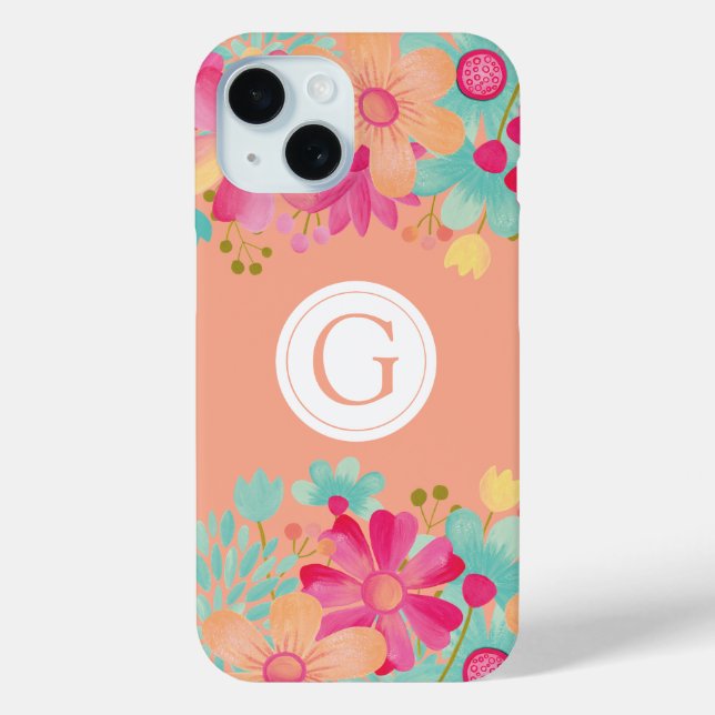 Coques Case-Mate iPhone Monogramme floral peint Couverture Customisée (Verso)