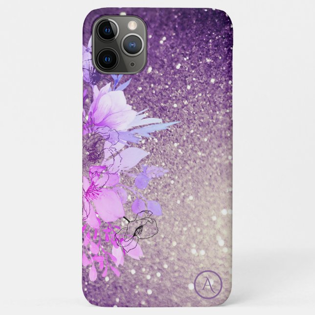 Coques Case-Mate iPhone *~* Monogramme floral Purple Ombre Parties scintil (Dos)