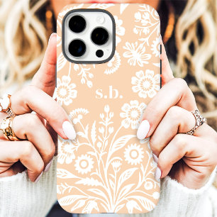 Coque iPhone 16 Pro Max Monogramme Floral Rétro Fleur Sauvage Abricot
