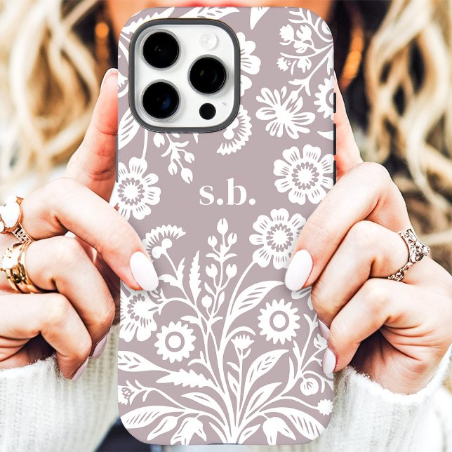 Coques Case-Mate iPhone Monogramme Floral Rétro Fleur Sauvage Violet Pouss (Créateur téléchargé)