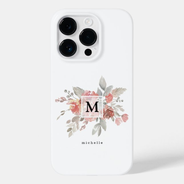 Coques Case-Mate iPhone Monogramme floral rose pâle élégant (Verso)