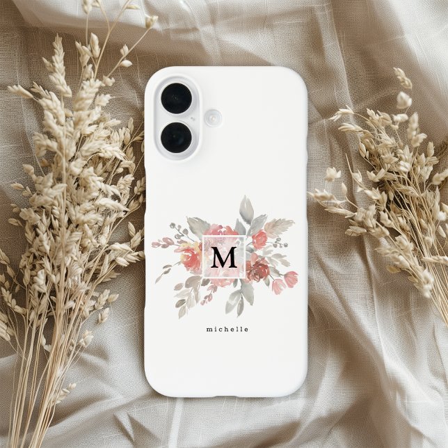 Coques Case-Mate iPhone Monogramme floral rose pâle élégant (Créateur téléchargé)