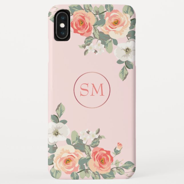 Coques Case-Mate iPhone Monogramme floral rose pâle rose Rose (Dos)