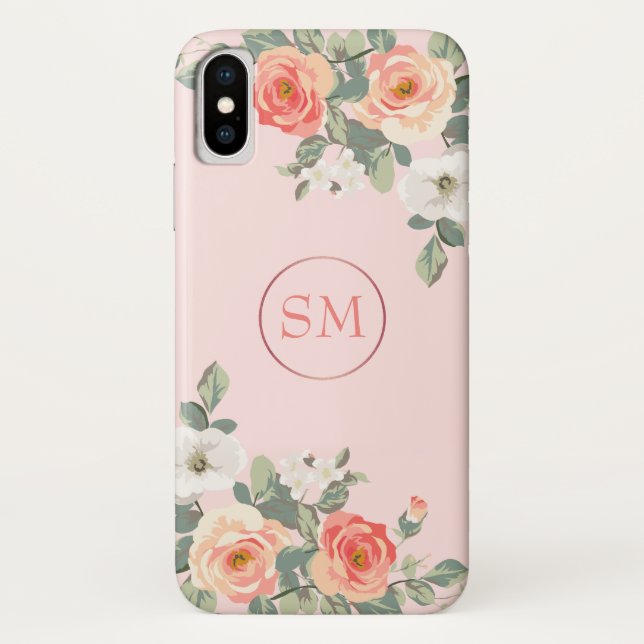 Coques Case-Mate iPhone Monogramme floral rose pâle rose Rose (Dos)