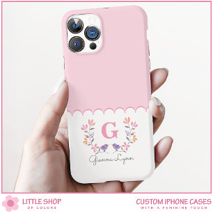 Coque Pour iPhone 16 Monogramme floral rose personnalisé