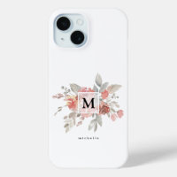 Monogramme floral rose poudré élégant