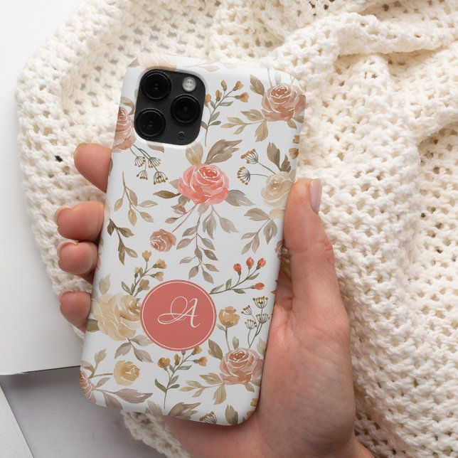 Coques Case-Mate iPhone Monogramme floral rose poudrée aquarelle  (Créateur téléchargé)