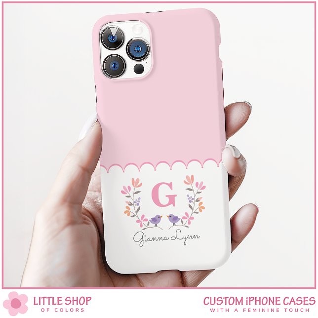 Coques Case-Mate iPhone Monogramme floral rose rose pâle personnalisé (Créateur téléchargé)