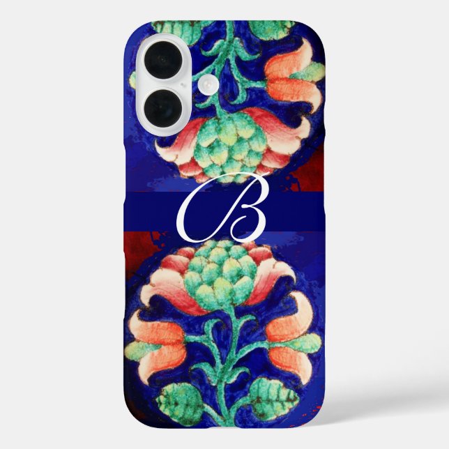 COQUES Case-Mate iPhone MONOGRAMME FLORAL VERT ROSE BLEU (Verso)