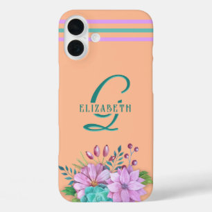 Coque Pour iPhone 16 Plus MONOGRAMME FLORALE sur la pêche