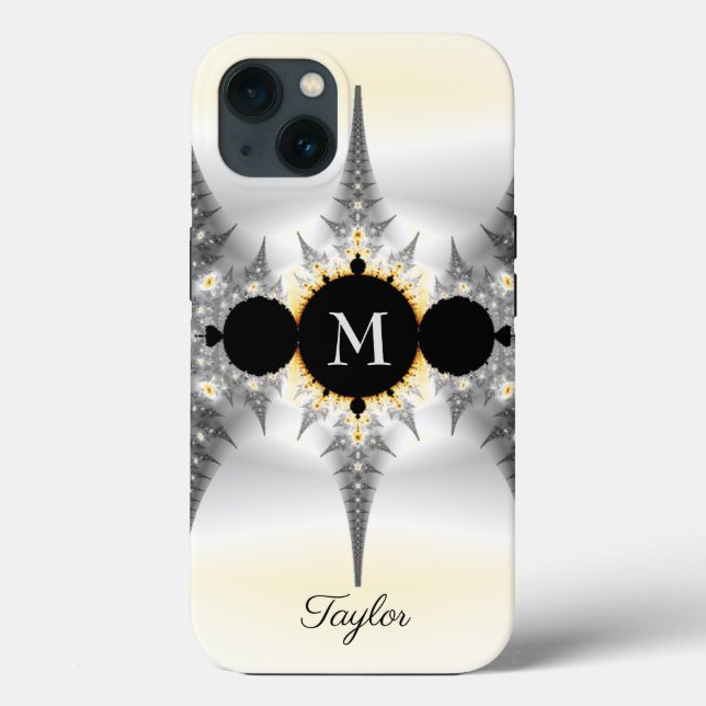 Coques Case-Mate iPhone Monogramme fractal argent abstrait élégant moderne (Verso)