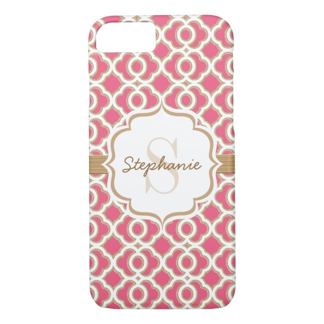 Coques Case-Mate iPhone Monogramme Fuchsia et Gold Quatrefol (Dos)