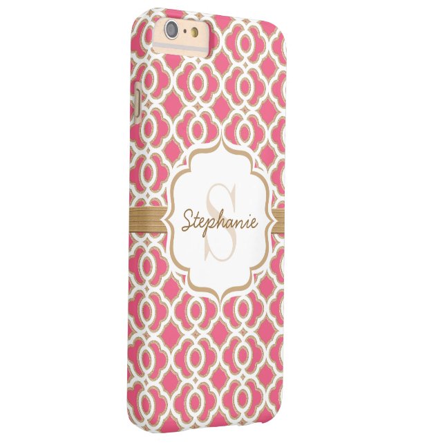 Coques Case-Mate iPhone Monogramme Fuchsia et Gold Quatrefol (Dos/Droite)