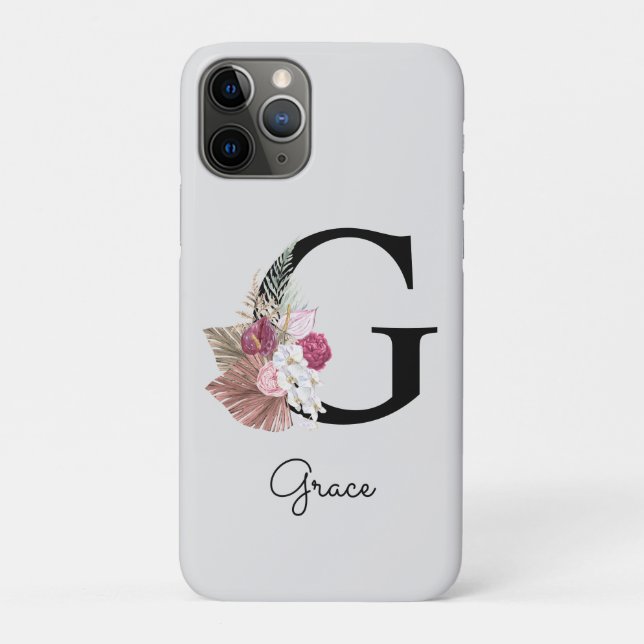 Coques Case-Mate iPhone Monogramme G Initial Rose Bohème Féminin Floral (Dos)