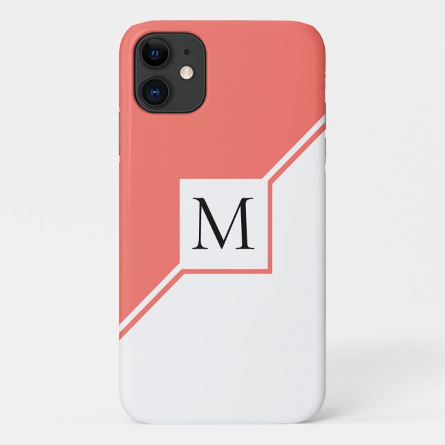 Coques Case-Mate iPhone monogramme géométrique moderne corail vivant (Dos)