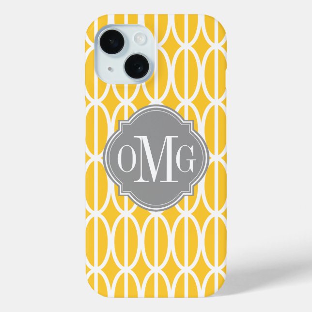Coques Case-Mate iPhone Monogramme géométrique moderne Jaune et blanc Moti (Verso)