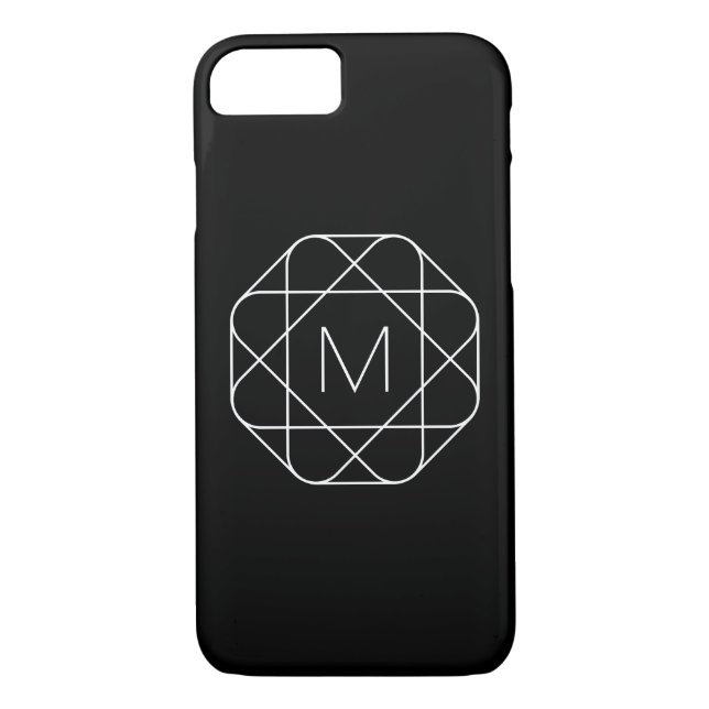 Coques Case-Mate iPhone Monogramme géométrique noir et blanc (Dos)