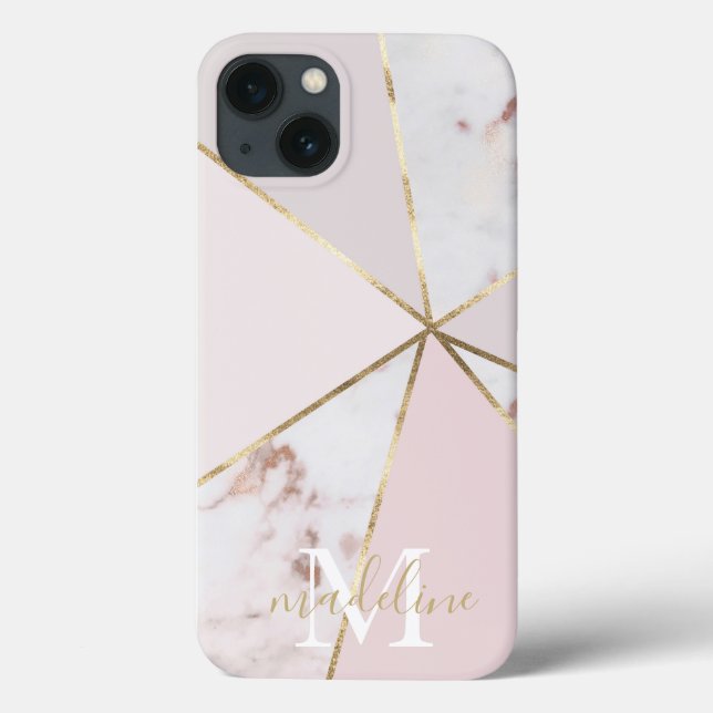 Coques Case-Mate iPhone Monogramme géométrique Rose Gold Blush pour fille  (Verso)