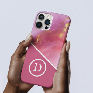 Coque iPhone 16 Pro Max Monogramme géométrique rose moderne