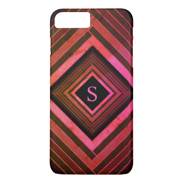 Coques Case-Mate iPhone Monogramme géométrique rose rustique moderne (Dos)