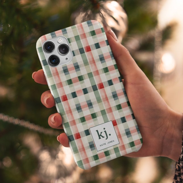 Coques Case-Mate iPhone Monogramme Gingham Vert Émeraude Doux (Créateur téléchargé)