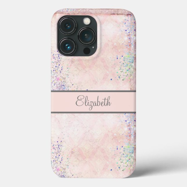 Coques Case-Mate iPhone Monogramme Glam Rose Blanc Paillettes Élégant  (Verso)
