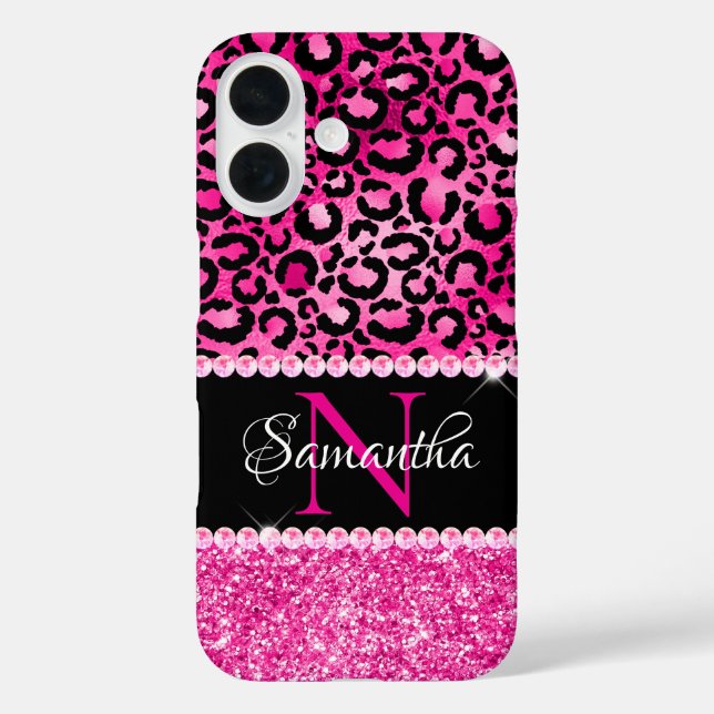 Coques Case-Mate iPhone Monogramme Glamour Tache de Léopard Noir et Rose C (Verso)