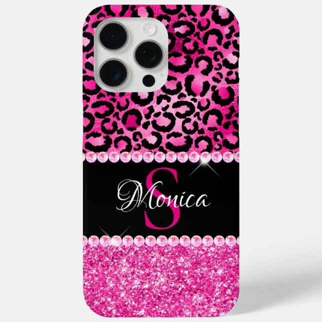 Coques Case-Mate iPhone Monogramme Glamour Tache de Léopard Noir et Rose C (Verso)