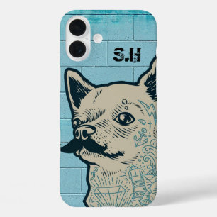 Coque Pour iPhone 16 Plus Monogramme graffiti de Chihuahua avec moustache