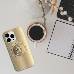 Coque Case-Mate iPhone Monogramme gravé en acier métal d'or