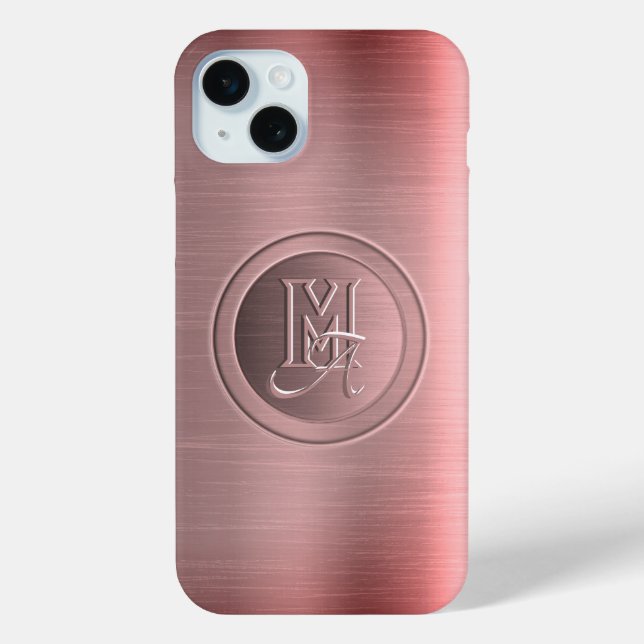 Coques Case-Mate iPhone Monogramme gravé en acier rose métallique (Verso)