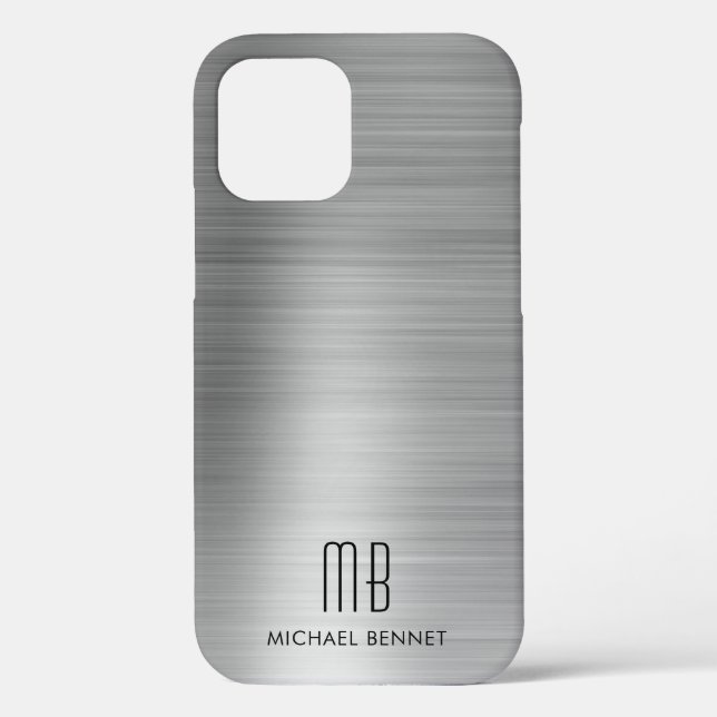 Coques Case-Mate iPhone Monogramme Gris Argent Élégant  (Verso)