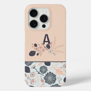 Coque Case-Mate iPhone Monogramme Gris bleu Pêche Floral