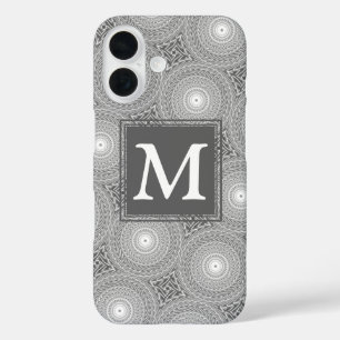 Coque Pour iPhone 16 Monogramme gris cercles motif