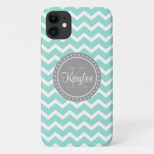 Case-Mate iPhone Case Monogramme gris de menthe Chevron