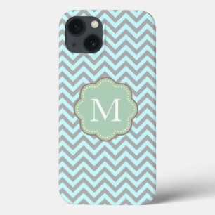 Coque Case-Mate iPhone Monogramme gris et bleu Chevron