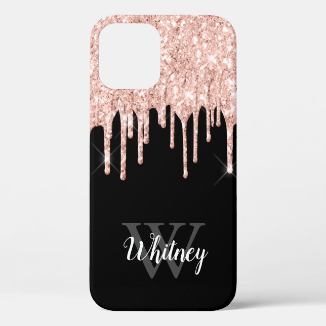 Coques Case-Mate iPhone Monogramme Gris Gris Parties scintillant rose Fill (Verso)