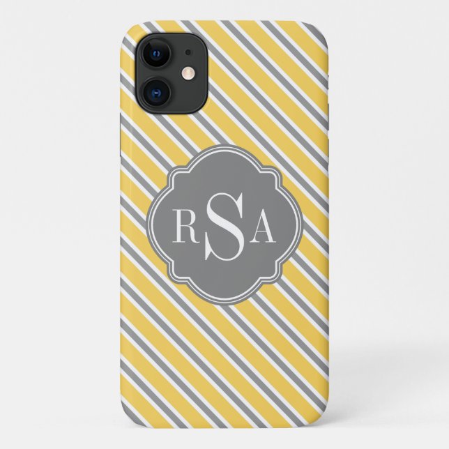 Coques Case-Mate iPhone Monogramme gris jaune blanc Motif (Dos)