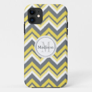 Coque Case-Mate iPhone Monogramme gris jaune Ikat Chevron Motif