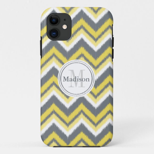 Coques Case-Mate iPhone Monogramme gris jaune Ikat Chevron Motif (Dos)